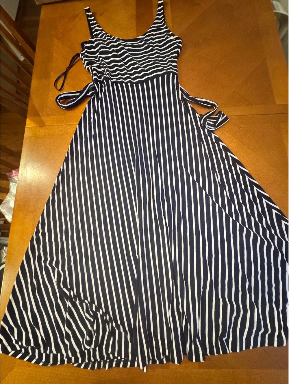 LOFT Navy and White Striped Sleeveless Midi Dress Size Large 2612